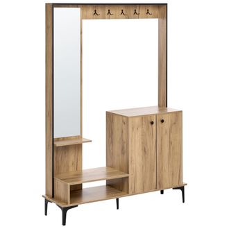 Beliani Mueble De Recibidor Con Zapatero 120 Cm De Ancho X 170 Cm De Alto Con Armario Perchero Y Espejo De Aglomerado Marr&oacute;n Claro Broome