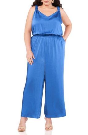 Vince Camuto V-Neck Textured Satin Jumpsuit in Sapphire Blue at Nordstrom Rack, Size 26W