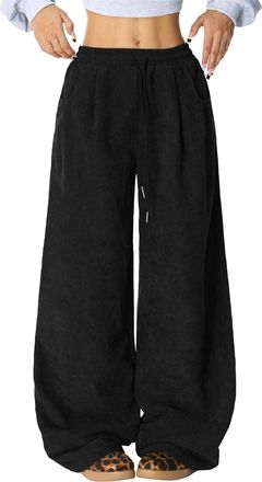 Generic Womens Corduroy Trousers Button Mid Rise Wide Leg Corduroy Trousers Comfy Loose Cord Palazzo Pants Trendy Fall Winter Business Casual Office Work Pant