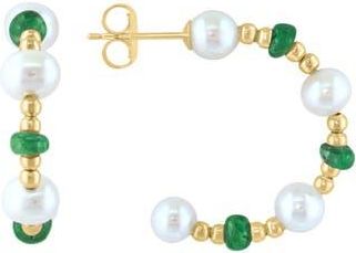 Effy 14K Yellow Gold 3.5-4.5mm Freshwater Pearl & Sapphire Beaded Hoop Earrings in Green at Nordstrom Rack