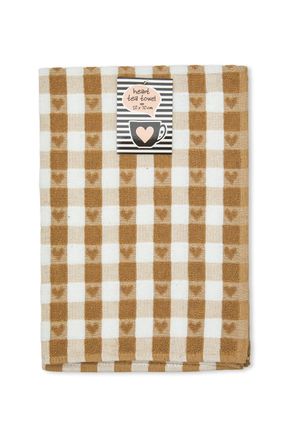 TJ Hughes Hearts - Jumbo Heavy Weight Check Tea Towel with Heart Detail in Beige - TJ Hughes