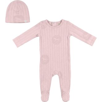Fragile Romper 1x1 Rib Striped Horse Print with Matching Hat in Petal at Nordstrom, Size 3M