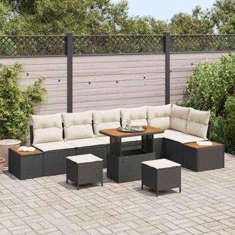 vidaXL Vidaxl - Conjunto De Sof&aacute; De Jard&iacute;n Con Coj&iacute;n 9 Pcs Negro Polirat&aacute;n