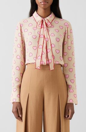 L.k. Bennett Amore Stitch Tie Neck Button-Up Shirt in Natural Multi at Nordstrom, Size 8 Us