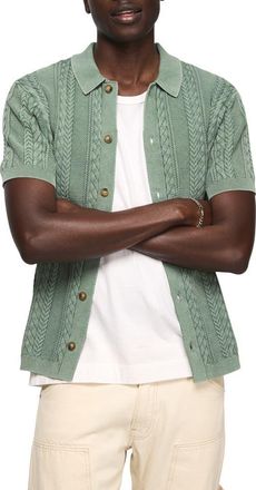 Lucky Brand Fisherman Knit Short Sleeve Button-Up Shirt in Frosty Spruce at Nordstrom, Size Xx-Large