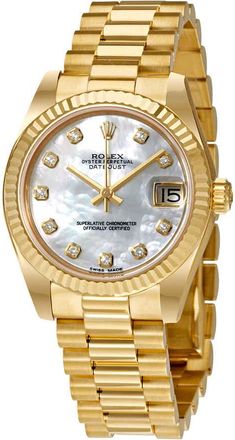 Rolex Lady-Datejust 31 Mother of Pearl Dial 18K Yellow Gold President Automatic Ladies Watch 178278MDP