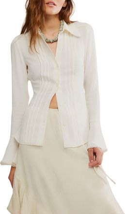 Free People Melrose Bell Sleeve Button-Up Shirt in Whisper White at Nordstrom, Size X-Small