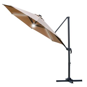 OUTSUNNY 3(m) LED Cantilever Parasol Outdoor with Base Solar Lights Brown | TJ Hughes