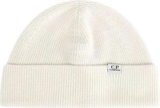 C.P. Company Geribbelde Re-Wool Korte Beanie - unisex - Hoeden - Beige - ONE Size - Wol - Accessoires