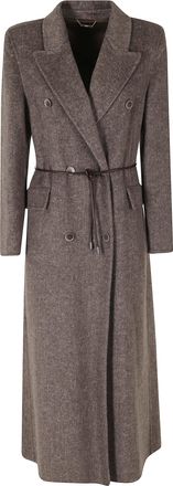 Seventy Brown Double-Breasted Removable Leather Belt Wool Coat