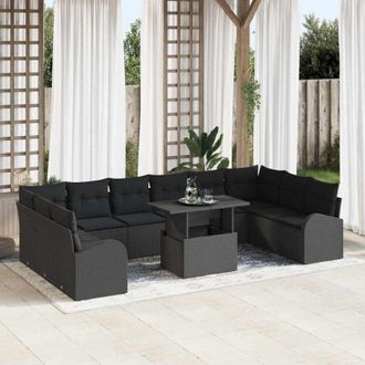 vidaXL Conjunto De Sof&aacute; De Jard&iacute;n 11 Pcs Negro Polirat&aacute;n Vidaxl