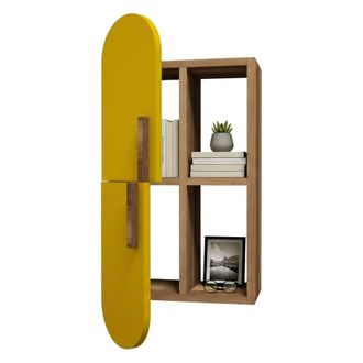 Dmora Estante Nesat, 4 Estantes, Estructura Amarilla, Tono Nogal, 35x22x60h Cm Marr&oacute;n Nogal