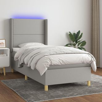 vidaXL Vidaxl - Cama Box Spring Colch&oacute;n Y Luces Led Tela Gris Claro 100x200 Cm