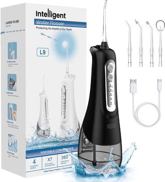 OEM Hydropulseur Dentaire - Sin Cable - 4 Modos - 300 Ml - Estanque Ipx7 - Recargable Usb - Para Ortodoncia Y Cuidado Bucal - 4 Boquillas - Negro
