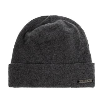 Balenciaga Logo Wollen en Kasjmier Beanie - Dames - Hoeden - Grijs - S - Wol - Accessoires