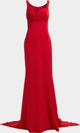 Elie Saab Sleeveless Empire-Waist Silk Cape Trumpet Gown
