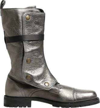 Dolce & Gabbana Combat Biker Mid Calf Laarzen - Heren - Hoge Laarzen - Grijs - 44 EU - Leer - Schoenen