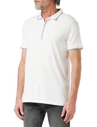 A|X Armani Exchange Mens Hidden Buttons, Stretch Cotton Polo Shirt Not Applicable, White (White 1100), Medium