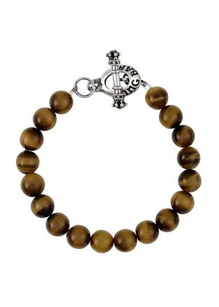 King Baby Studio 10mm Brown Tiger Eye Bead Bracelet with Silver Toggle Clasp at Nordstrom, Size Small