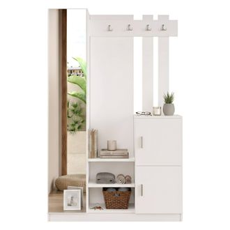 Dmora Mueble De Entrada Fernand, 16-18 Pares, 2 Estantes, Perchero, 114x35x180h Cm Blanco
