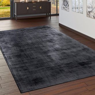Paco Home Paco Home - Alfombra Tejida Alta Calidad Ray&oacute;n Viscosa Dise&ntilde;o Vintage Jaspeada Antracita 160x230 Cm