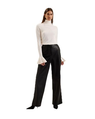 Ted Baker Womens WMK-TAMSENN-Roll Neck Fluted Sleeve Sweater, Ivory, 10