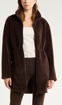 Zella Faux Shearling Longline Jacket in Brown Mole at Nordstrom Rack, Size Xx-Large