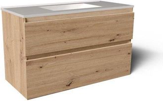 Saniclass Vita Badkamermeubelset - 100x60x46cm - 2 lades - greeploos - 1 wasbak - zonder kraangaten - overloop - keramiek - rustiek eiken