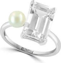 Effy White Topaz & 5-5.5mm Cultured Pearl Ring at Nordstrom Rack, Size 7