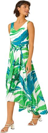 Roman Womens Sleeveless Palm Print High Low Maxi Dress - Green - Size 12 UK