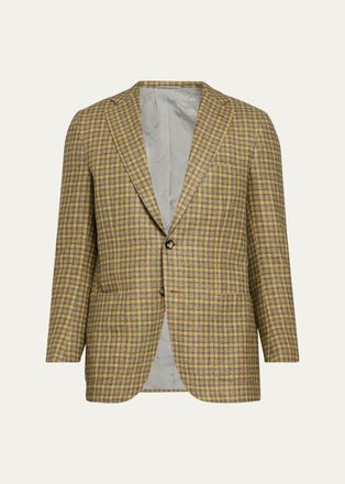 Kiton Mens Cashmere Micro-Plaid Single-Breasted Sport Coat