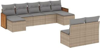 vidaXL Set De Sof&aacute;s De Jard&iacute;n 9 Pzas Con Cojines Rat&aacute;n Sint&eacute;tico Beige Vidaxl