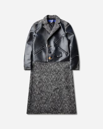 Junya Watanabe Men s Hybrid Biker Docking Tweed Long Coat Black / Heather Grey