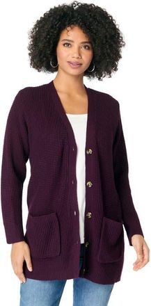 Roaman's Waffle Button Front Cardigan in Dark Berry at Nordstrom, Size Medium