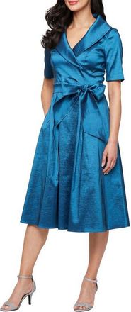 Alex Evenings Portrait Collar Stretch Taffeta Cocktail Dress in Deep Blue at Nordstrom, Size 16