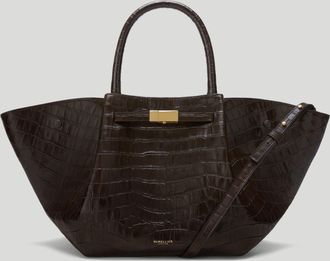 DeMellier The Midi New York in Dark Chocolate Croc-Effect Leather Shoulder bag