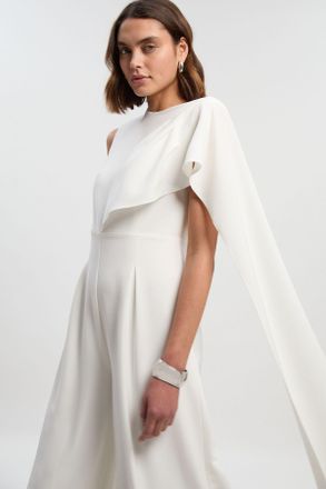 Karen Millen Womens Tailored Drape Cape Wide Leg Jumpsuit - White - Size 12 UK