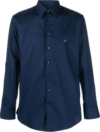 Etro embroidered-logo cotton shirt - men - Elastane/Cotton - 42 - Blue