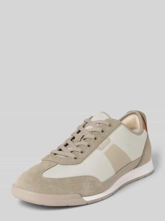 HUGO BOSS Low Top Sneaker mit Leder-Besatz Modell Nitan in Beige, Gr&ouml;&szlig;e 40