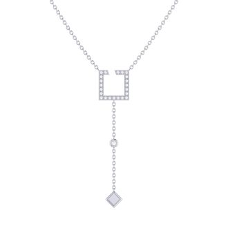LuvMyJewelry Street Light Square Sterling Silver Diamond Lariat Necklace