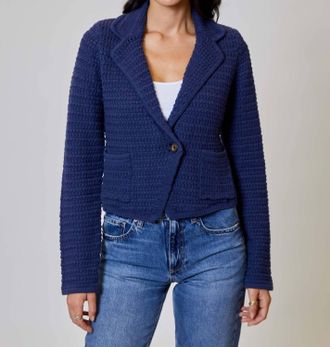 Design History Long Sleeve Loose Knit Blazer In Indigo