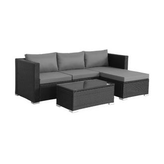 Sweeek Conjunto de jard&iacute;n de resina, 4 plazas, negro