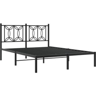 vidaXL Metal Bed Frame without Mattress with Headboard Black 135x190cm vidaXL
