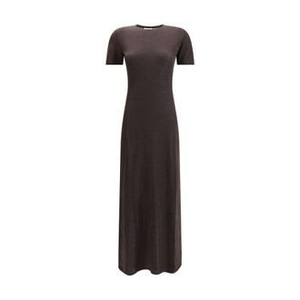 Ferragamo Brown Fleece Wool Long Womens Dress