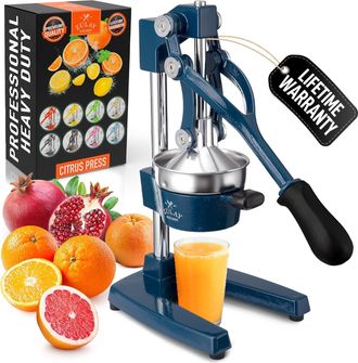 Zulay Kitchen Cast Iron Juicer - Heavy Duty Manual Juicer with Detachable Strainers