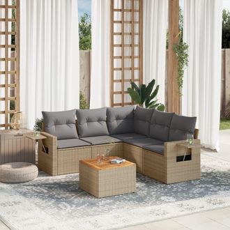 vidaXL Vidaxl - Juego De Sof&aacute;s Jard&iacute;n Con Cojines 6 Pzas Rat&aacute;n Sint&eacute;tico Beige
