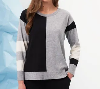 French Kyss Color Block Scoop Neck Sweater In Slate/multi