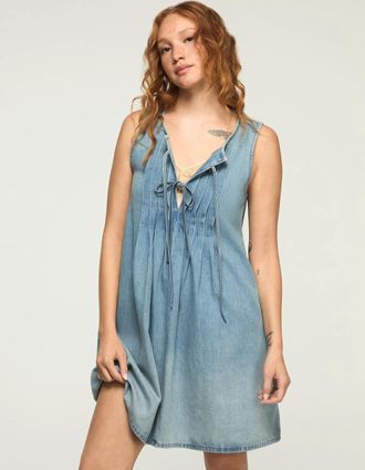 Lucky Brand Womens Pleated Denim Mini Dress