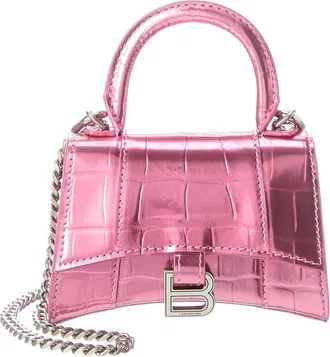 Balenciaga Hourglass Mini Top Handle Croc-Embossed Leather Crossbody