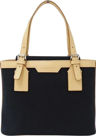 Burberry Beige Black Canvas Handbag Tote Bag (Pre-Owned)